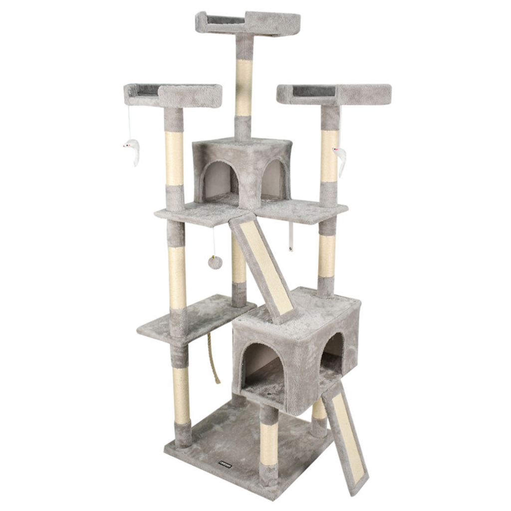 GOOPAWS 3-Tier 59-in Faux Fur Cat Tree & Condo with Hammock