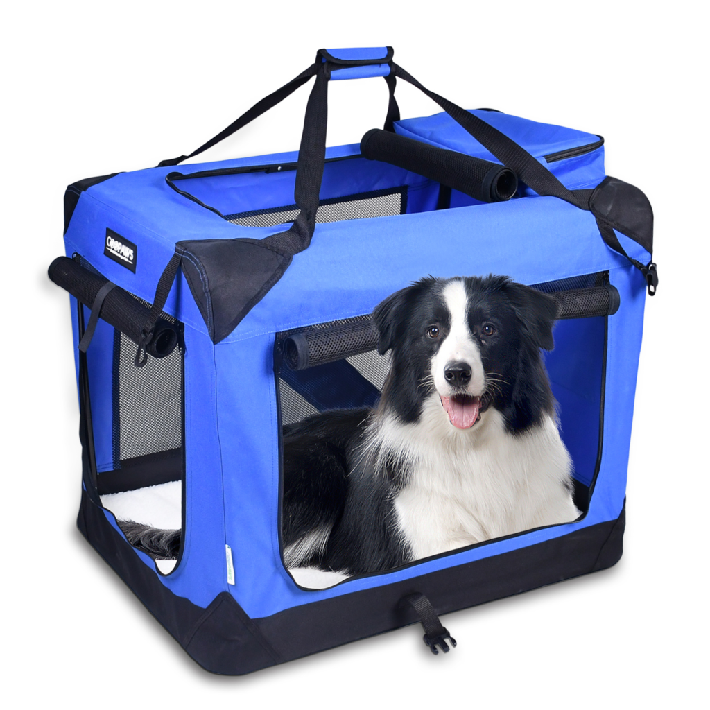 JESPET 3-Door Collapsible Soft-Sided Dog Crate, 30", Blue