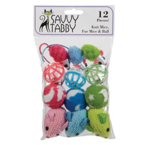 Knit Mice Fur Mice & Ball 12Pk for Cats