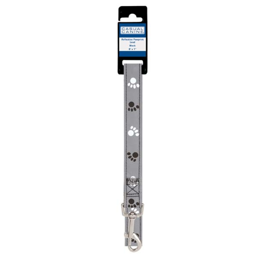 CC Reflect Pawprint Lead 6Ftx1In Blk