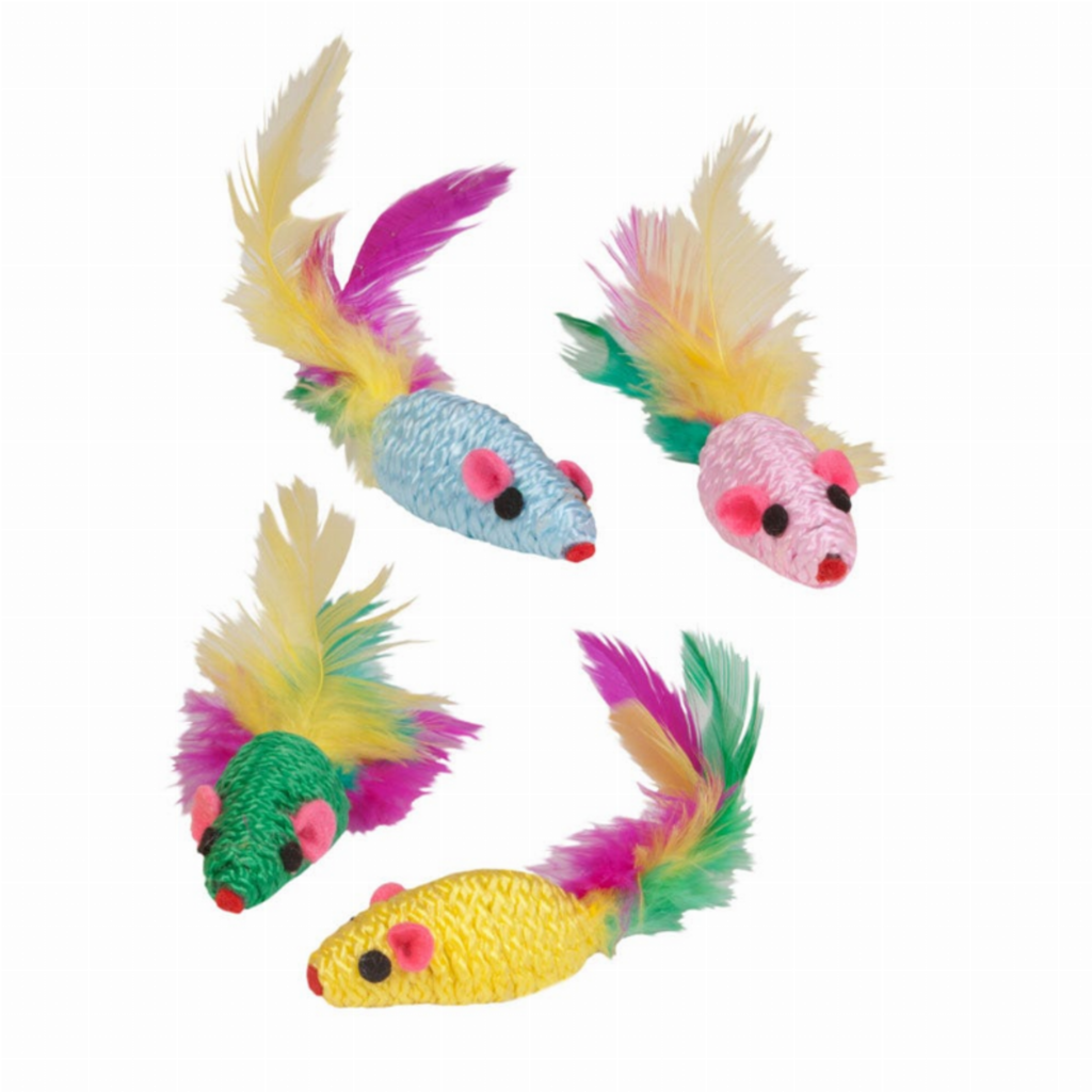 Feather Mouse Rattlers 4Pk for Cats