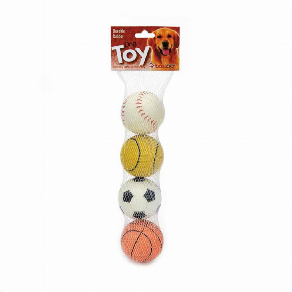 4 Pk Rubber Sports Themed for Dogs