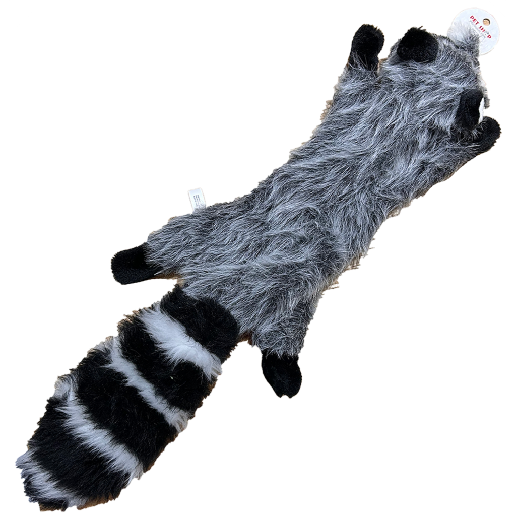 Raccoon Plush 22" Flattie Dog Toy with Squeakers and Crinkle