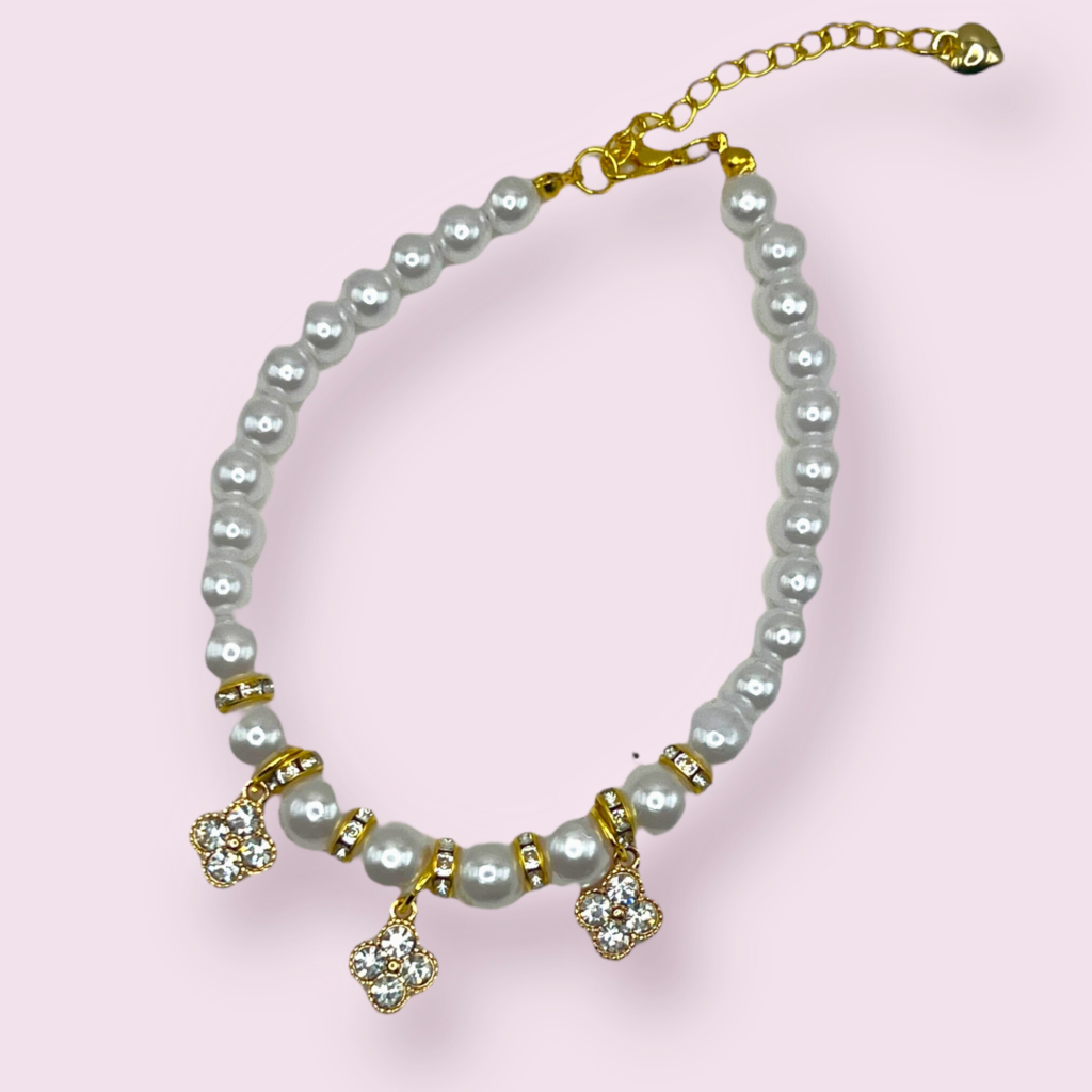 Pearl and Crystal Fleur Dog Necklace