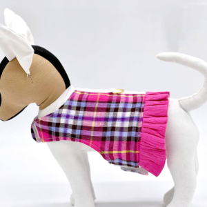 Pink Plaid Harness Vest Ruffle Trim for Dogs