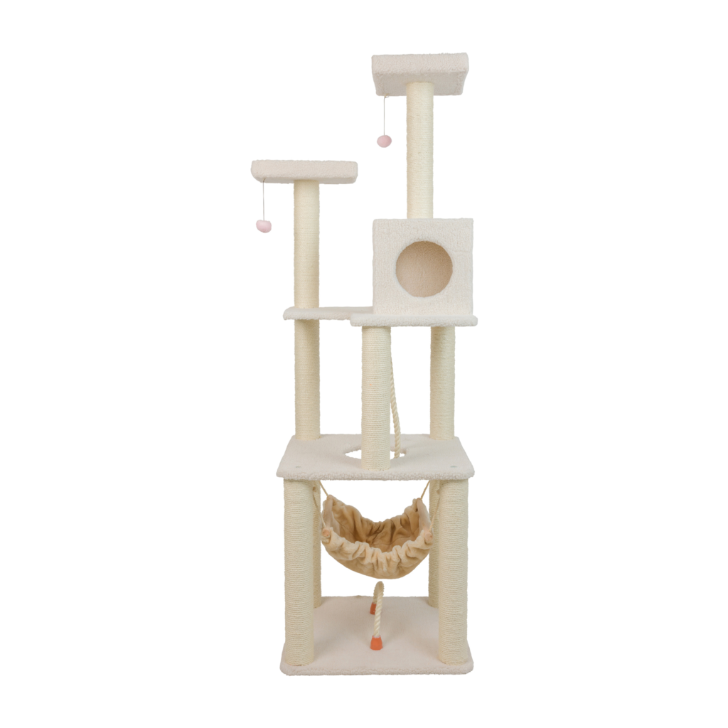 Real Wood B7301 Classic Ivory Cat Tree, 4 Levels With Rope