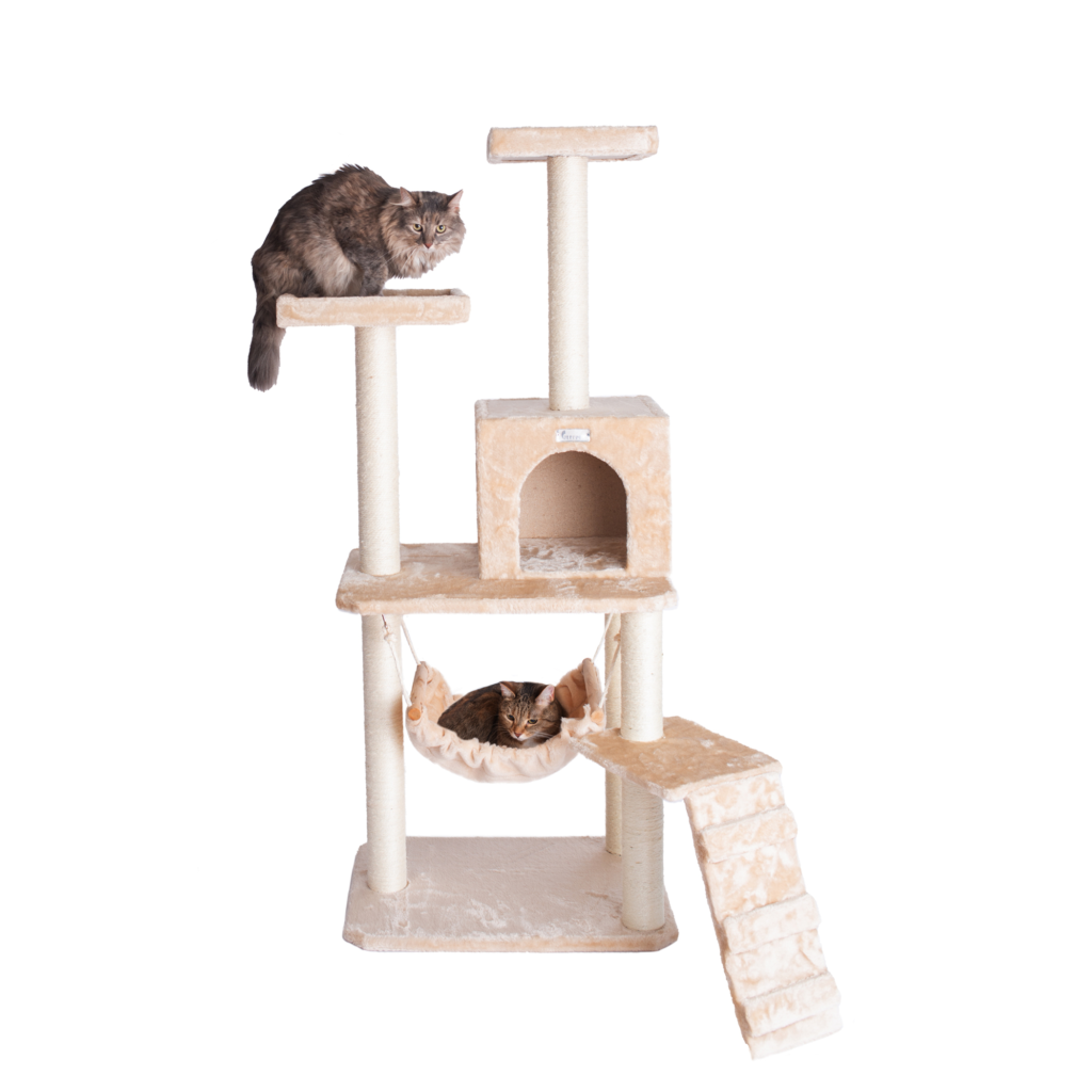 GleePet 57" H Cat Tree Beige Real Wood Cat Indoor House