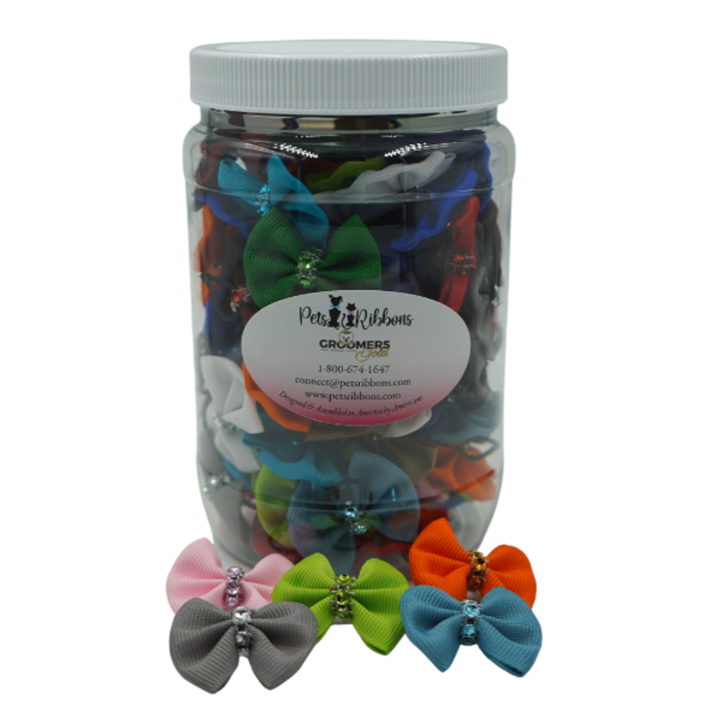 GG102 | 50-100 Assorted Bling Trim Groomers Dog/ cat Bows in Jar|Pets Ribbons