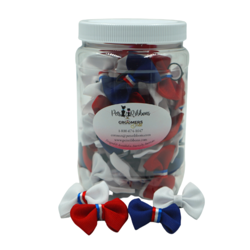 GG108 | 50-100 1" Dog Bows on Rubber band in a jar - Americano|Pets Ribbons