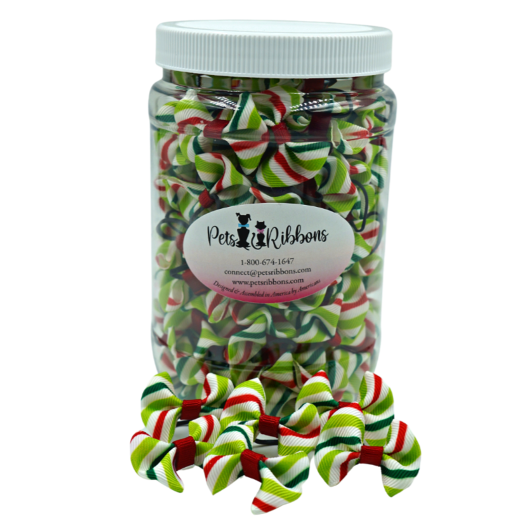 GG110CS | 50-100 Christmas candy stripe 1" dog cat bows|Pets Ribbons