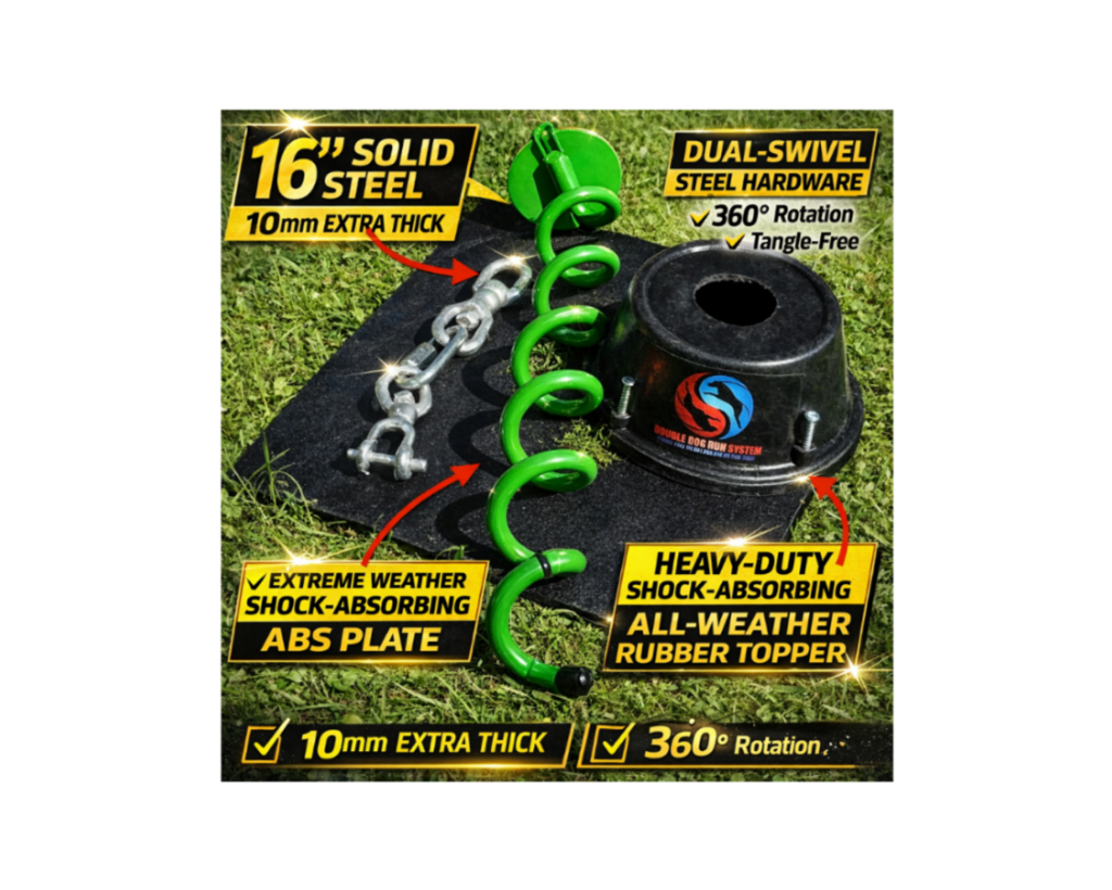 Double Dog Run Tangle-free Two Dog Tie Out Stake (Heavy-Duty Tie Out Stake - 1200lbs)