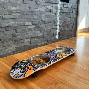 Cat Posse - Elevated Skateboard Cat Feeding Stand with 2 Bowls