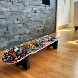 Doggy Pack - Elevated Skateboard Dog Feeding Stand with 2 Bowls