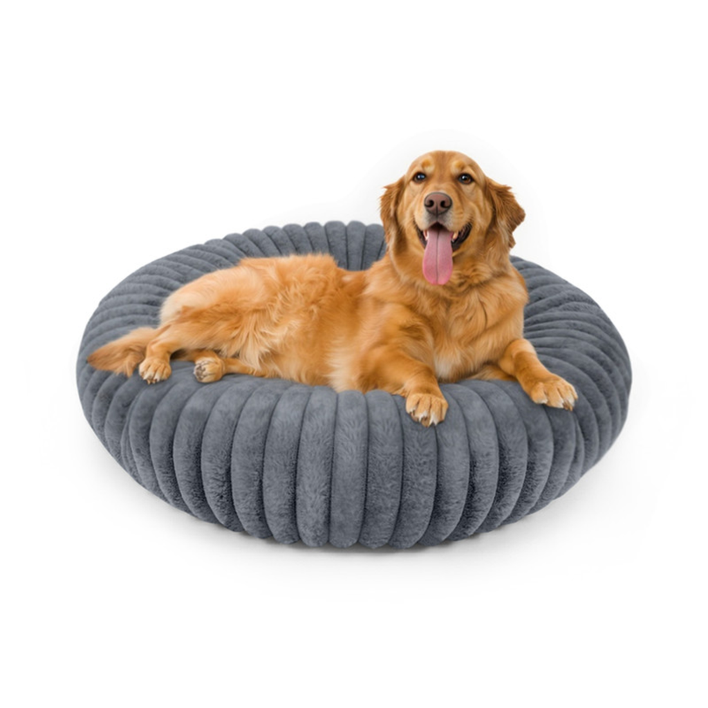 LFC PETS Ribbed Plush Donut Calming Pet Bed