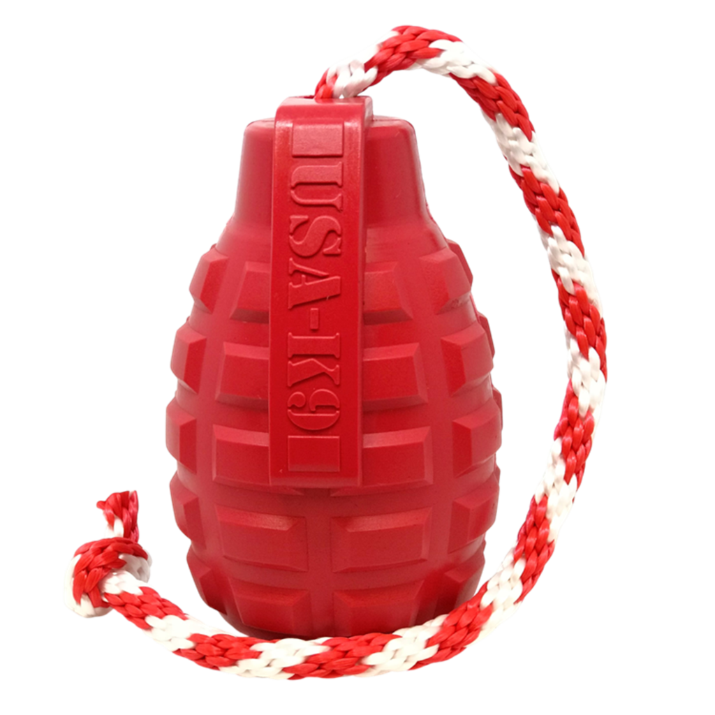 USA-K9 Grenade Shaped Durable Rubber Chew Toy, Treat Dispenser