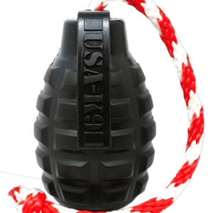 USA-K9 Grenade Durable Rubber Chew Toy, Treat Dispenser, Reward Toy, Tug Toy, and Retrieving Toy